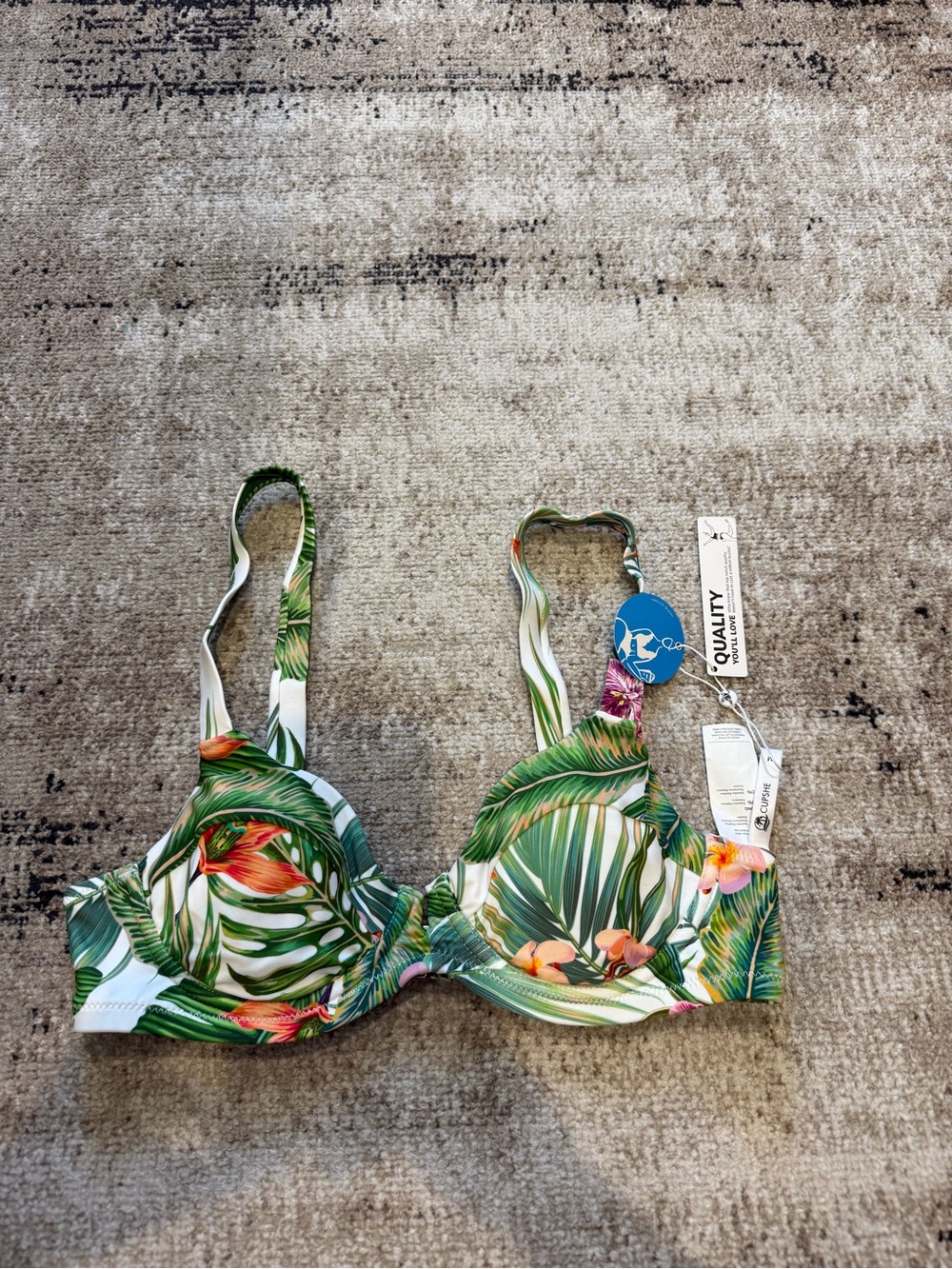 Cupshe Leaf Print Bikini Top - Green & White